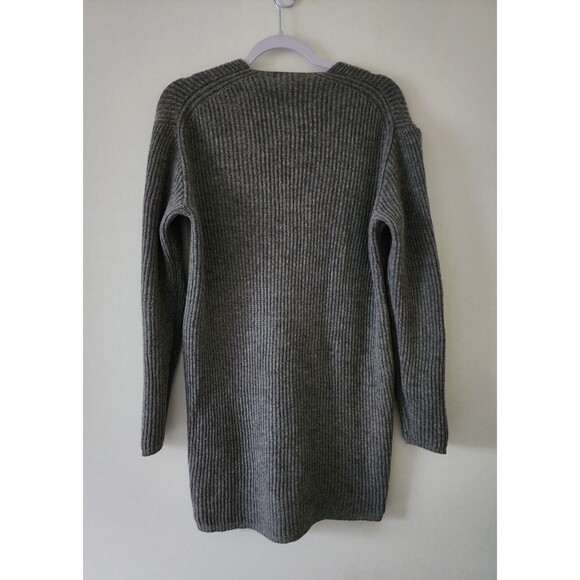 Madewell Womens Wool Long V-Neck Sweater M Gray Droptail Rib-Stitch Knit *FLAWS* - Picture 3 of 10